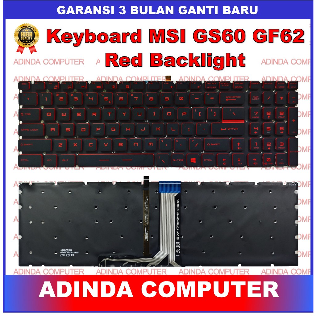 Keyboard MSI GF62 GF65 GF75 GL63 GL65 GL73 GL75 GP63 Red Backlight