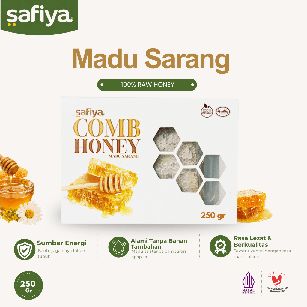 Safiya Madu Sarang Asli 250 Gram Raw Honey Comb