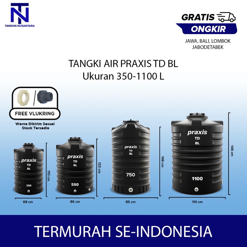 Tandon Tangki Air - PRAXIS - 350 Liter s/d 1100 liter - Anti Lumut & Food Grade