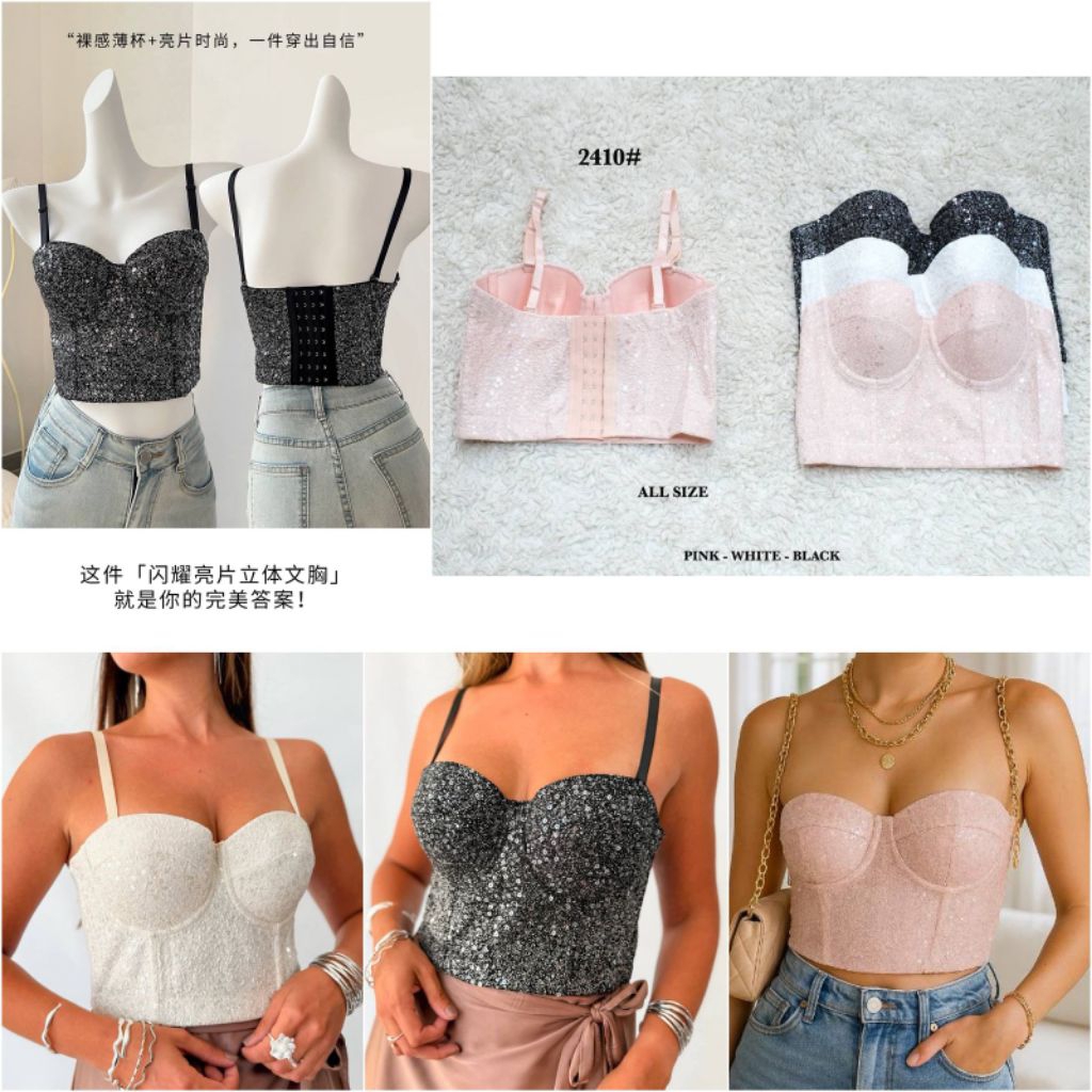 T TOP WANITA DENGAN DETAIL BLING BLING IMPORT