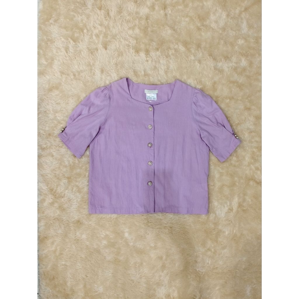 MUZAK Women Purple Lilac Pearl Button Short Sleeve Blouse/ Top Blus Wanita Model Lengan Pendek Kanci