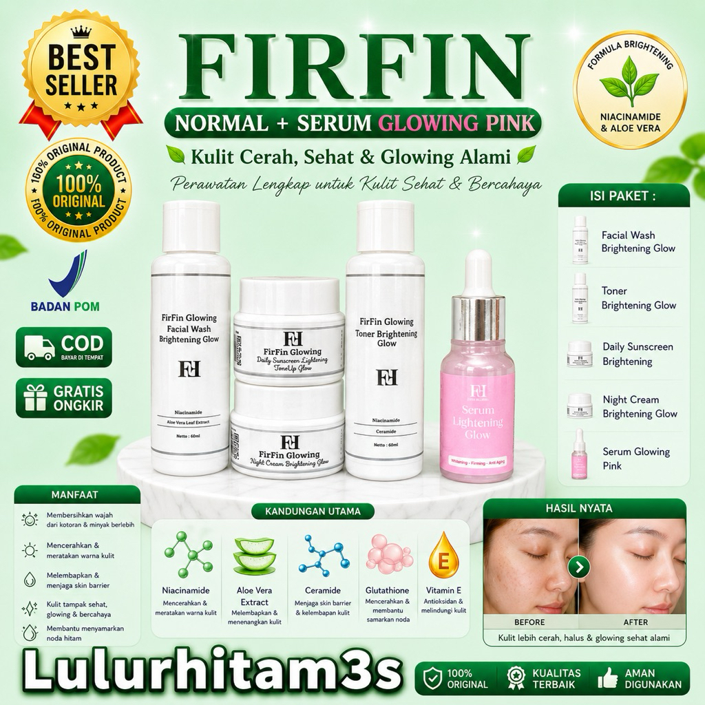 FIRFIN NORMAL + SERUM PINK GLOWING UNTUK WAJAH SEMAKIN GLOWING