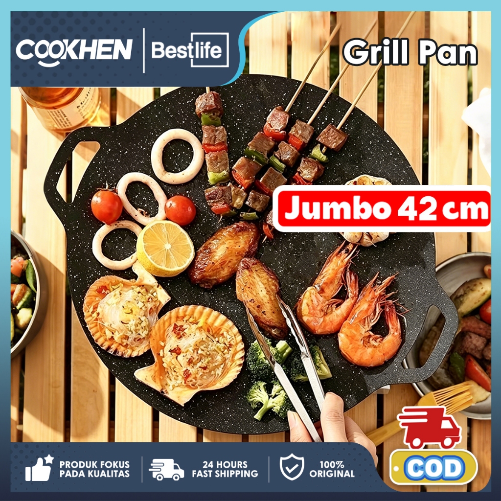 Panggangan Bundar Jumbo 42cm Grill Pan Anti Lengket  Panggangan Wajan COD alat baja Kitchenware