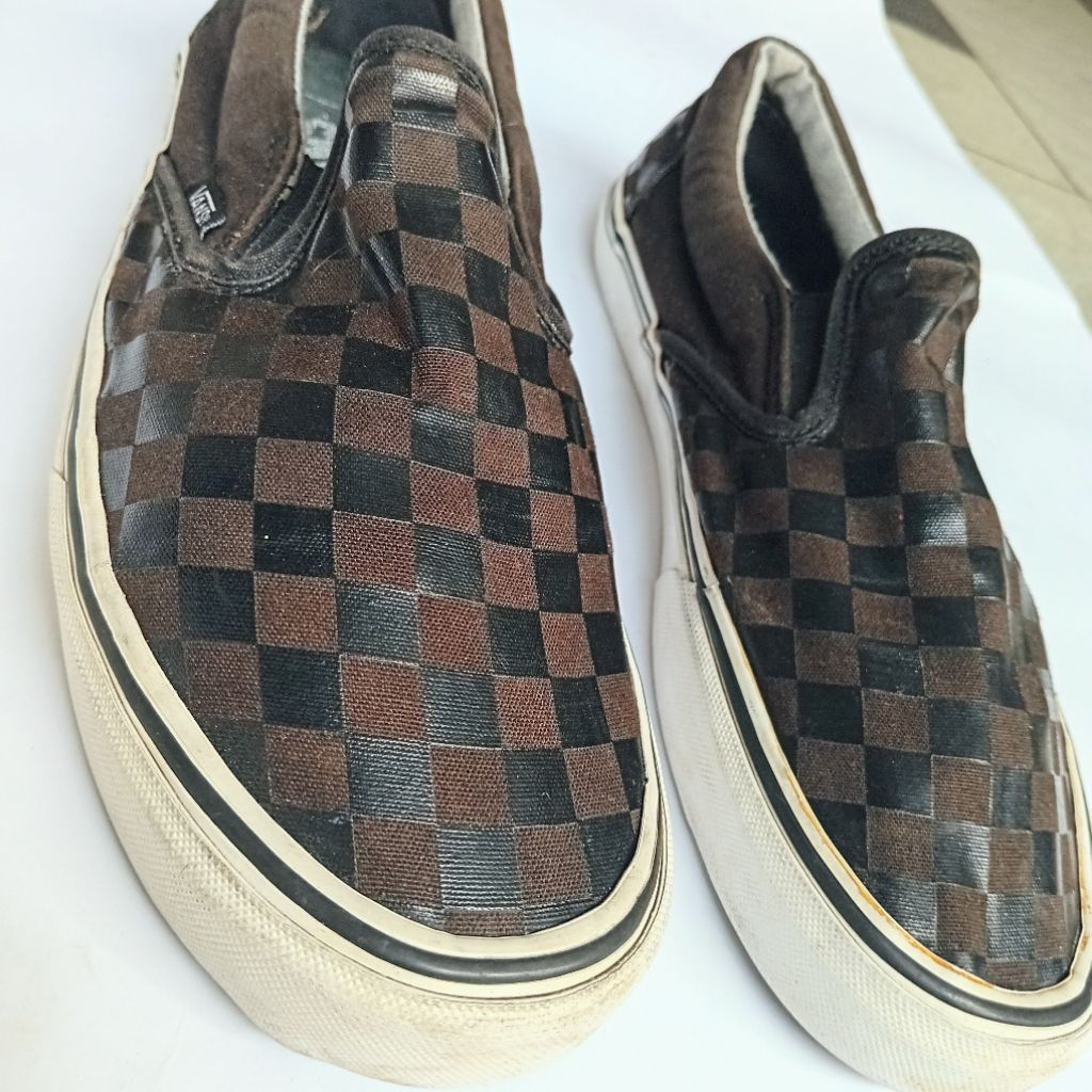 Original 100% Vans Classic Slip On Checkerboard Coklat Hitam Original Size 43 Pria Wanita