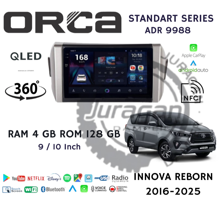 Headunit Android Carplay Innova Reborn G, V, Venturer 2016-2026 9 / 10 Inch ORCA STANDART G3 NFC Ram