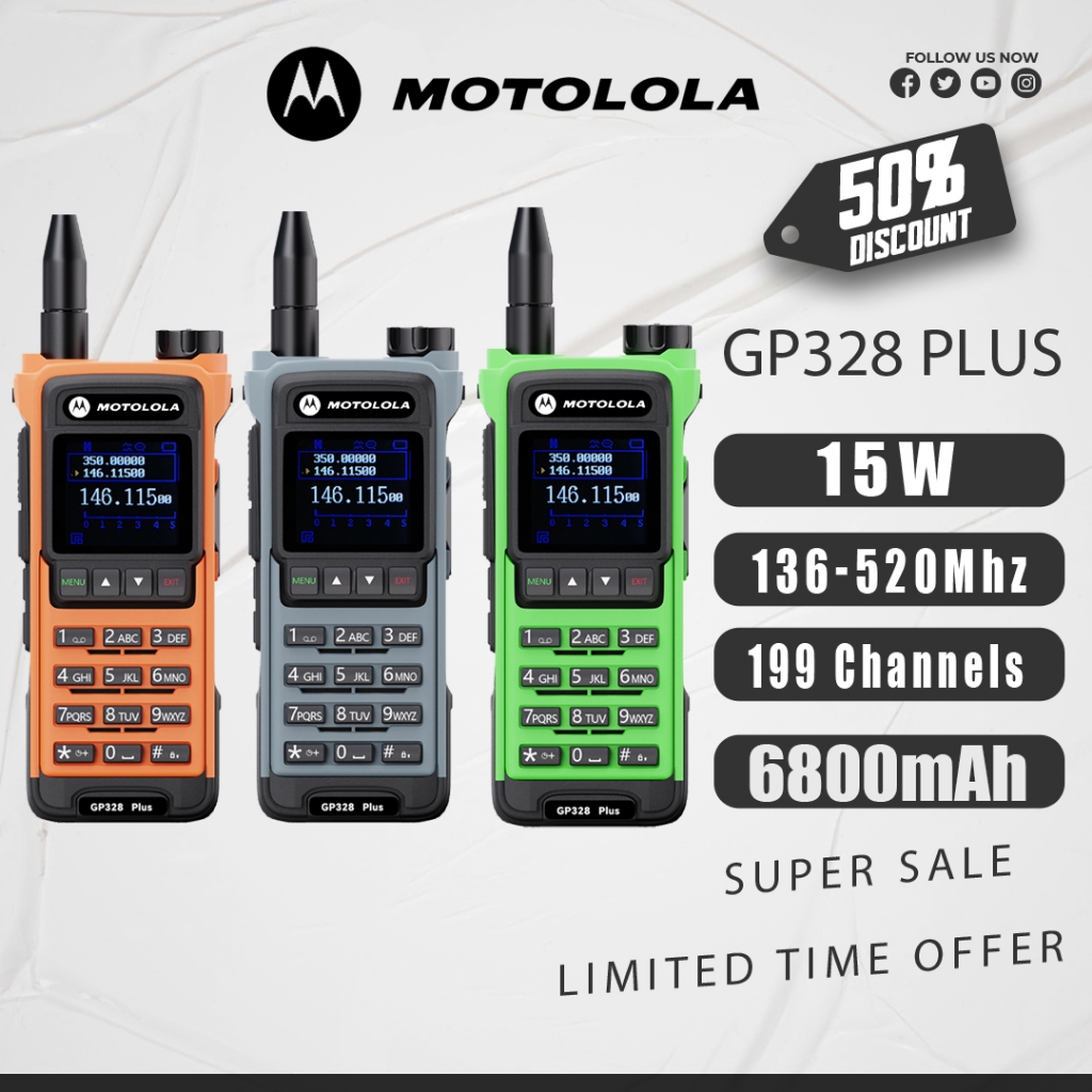 HT Motolola GP328 Plus 10W Dual Band Walkie Talkie JARAK 10KM TAHAN AIR TRANCEIVER DUALBAND RADIO
