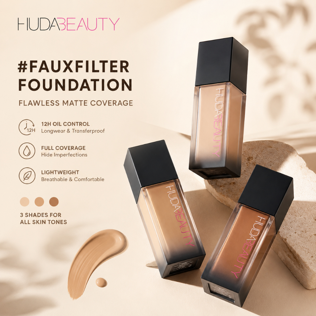 Huda Beauty FauxFilter Luminous Matte Foundation 35ml Full Coverage Tahan Lama Halus Wajah
