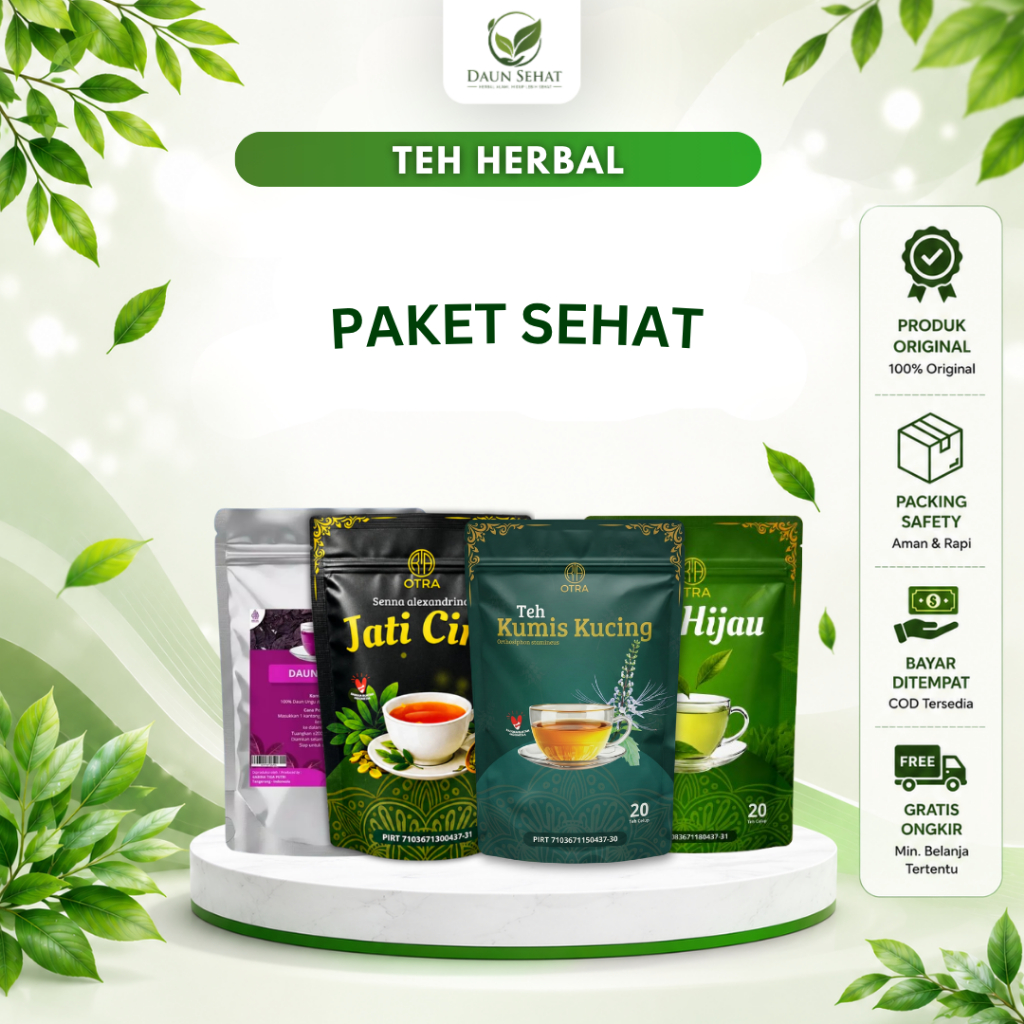 Paket Sehat - Teh Herbal Kumis Kucing Daun Jati Cina Daun Ungu Teh Hijau - Isi 20 Bags