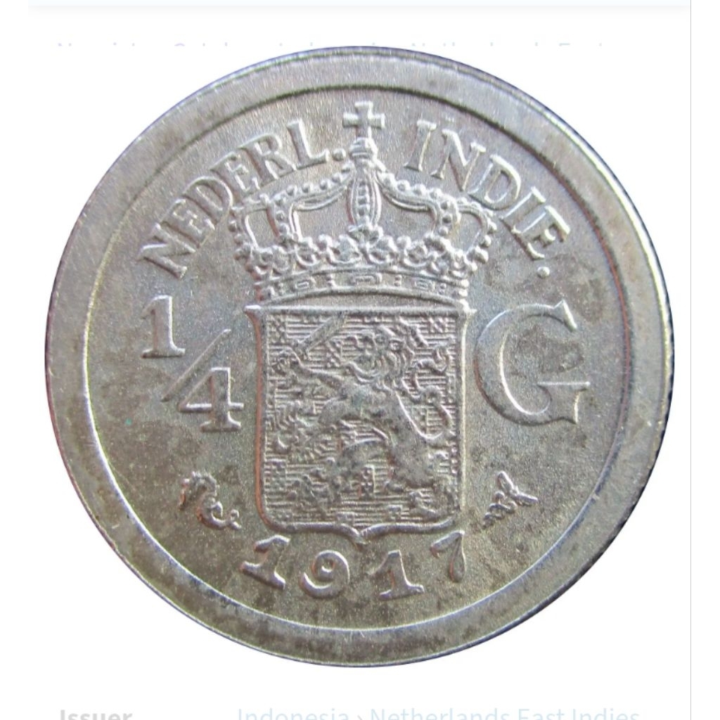 Uang Koin Kuno Hindia Belanda ¼ Gulden bahan Perak Asli