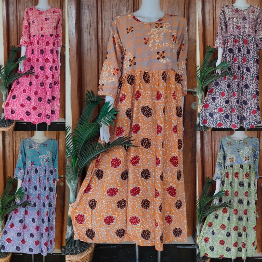 BATIK HUZA LONGDRES WIRU DASTER BUSUI LENGAN PANJANG LD 100 BAHAN ADEM
