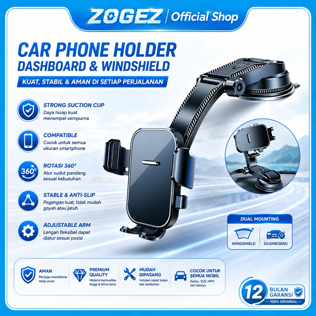 ZOGEZ Phone Holder K04 Holder Dashboard Kaca Mobil 360° Rotation Flexible Strong Suction CUP Car Hol