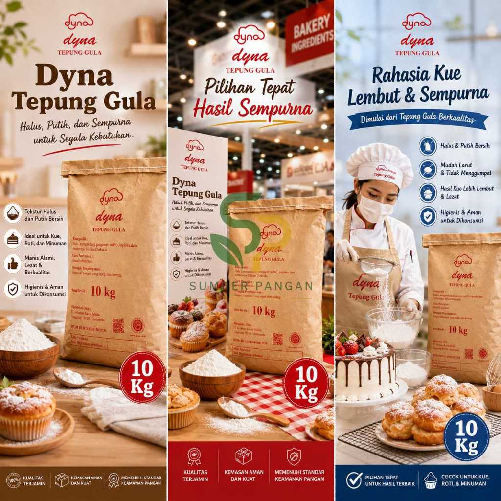 Dyna Tepung Gula Icing Sugar Gula Bubuk Halus Taburan Kue Kering Donat Putri Salju Sak Grosir 10kg