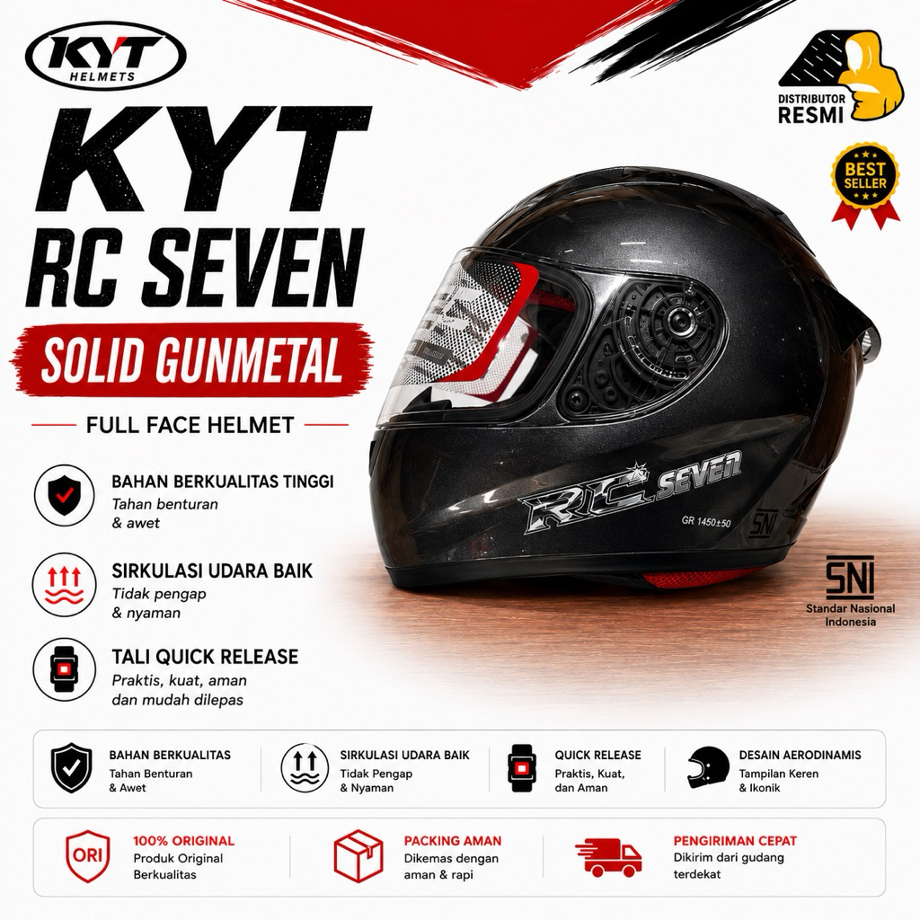 Helm KYT RC Seven Rc7 Solid Gunmetal Grey Glossy