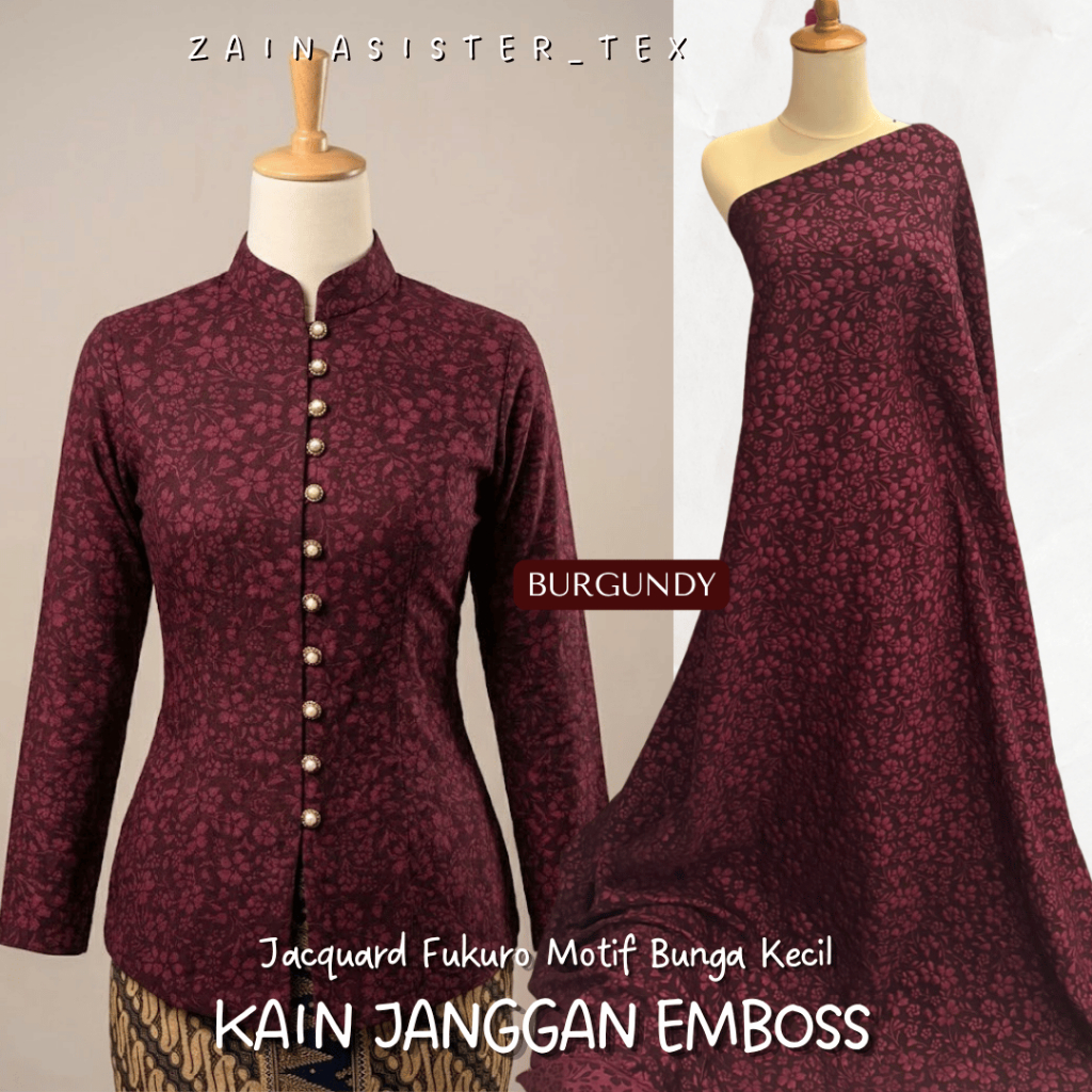 Kain Bahan Kebaya Janggan Jacquard Fukuro Emboss Kain Janggan Emboss Warna Red Burgundy