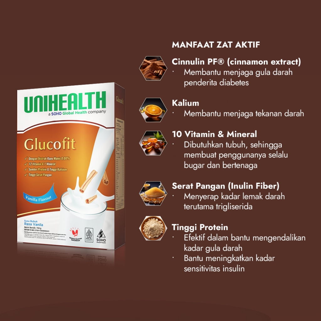 GLUCOFIT SUSU OBAT DIABETES KENCING MANIS KADAR GULA RENDAH Unihealth 750g