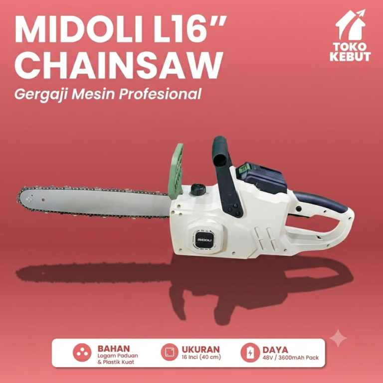 Midoli Cordless Chainsaw 16 Inch - Mesin Gergaji Kayu Baterai Elektrik