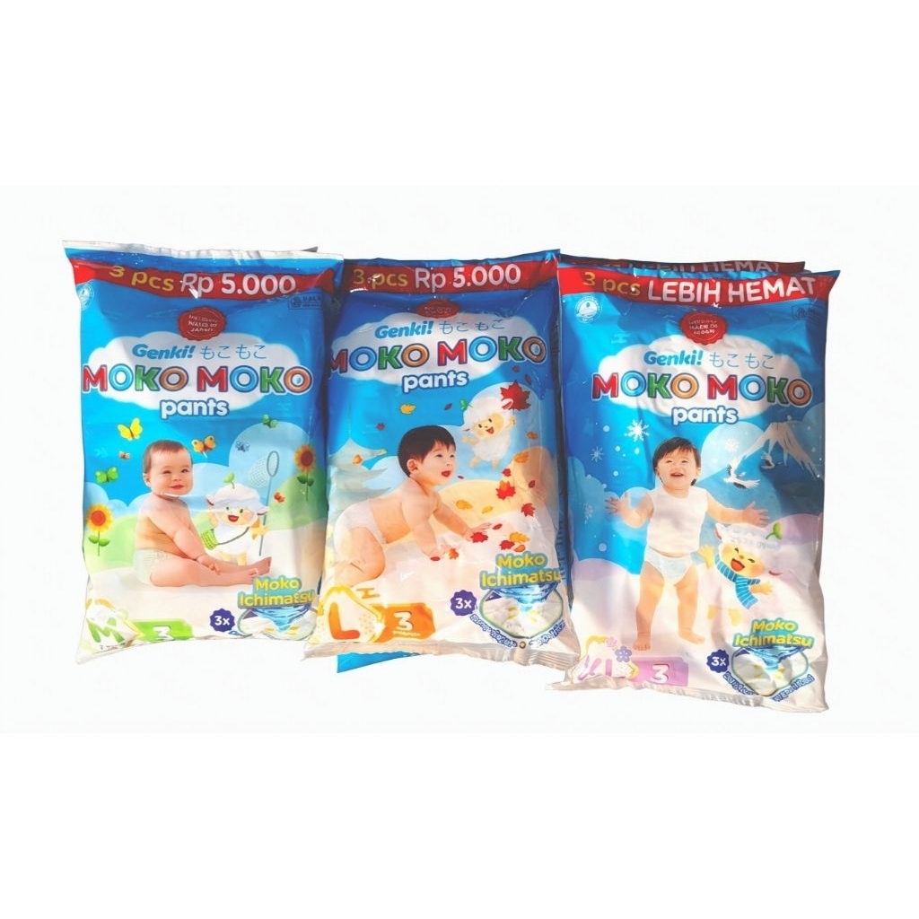 Genki Moko Moko Pants Renceng (Isi 4sachet @3lembar popok) Renteng M L XL Mokomoko