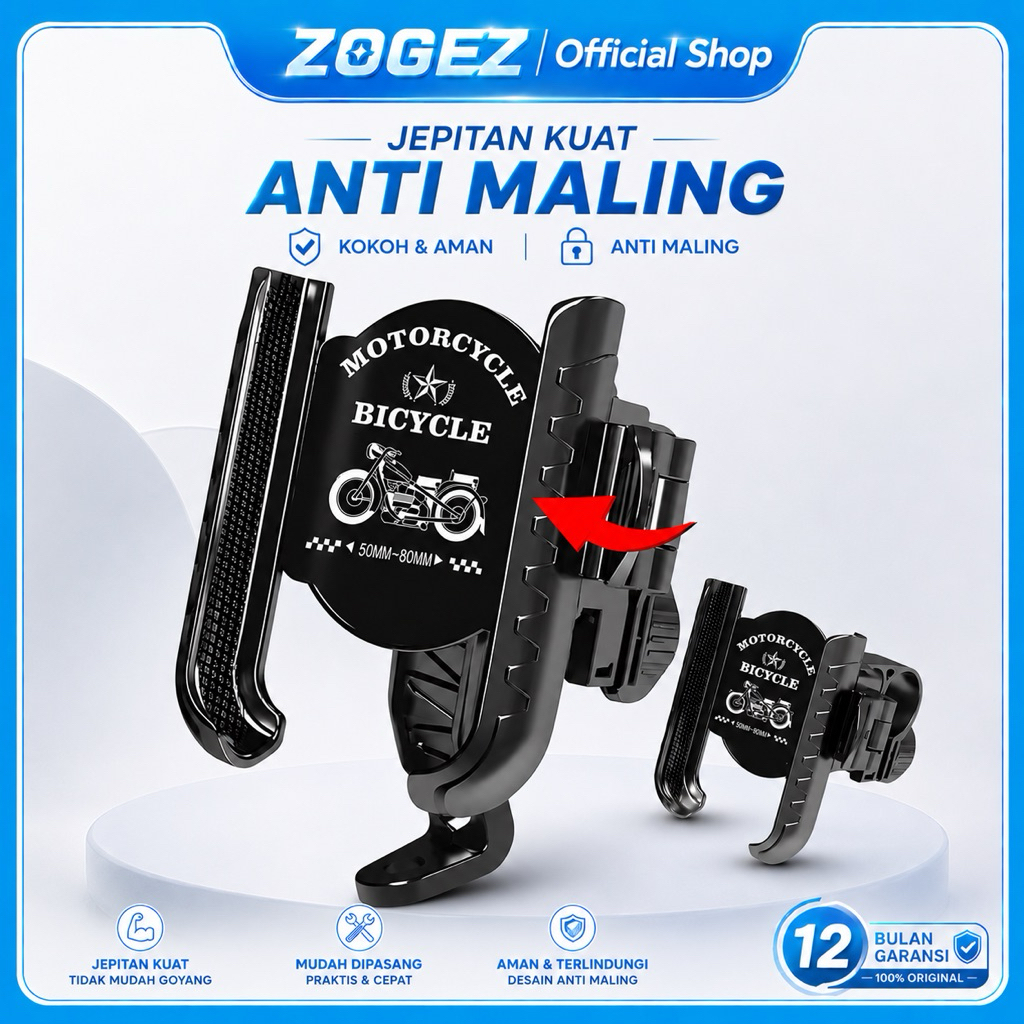 ZOGEZ Holder Hp Spion Motor Double Lock Anti Jatuh Jambret / Stand Dudukan Handphone Motor Kokoh Sta