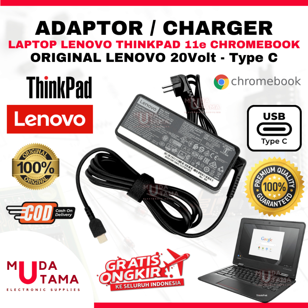 Adaptor Charger Laptop LENOVO Thinkpad 11E Chromebook Type C Original - Adaptor Laptop LENOVO Thinkp