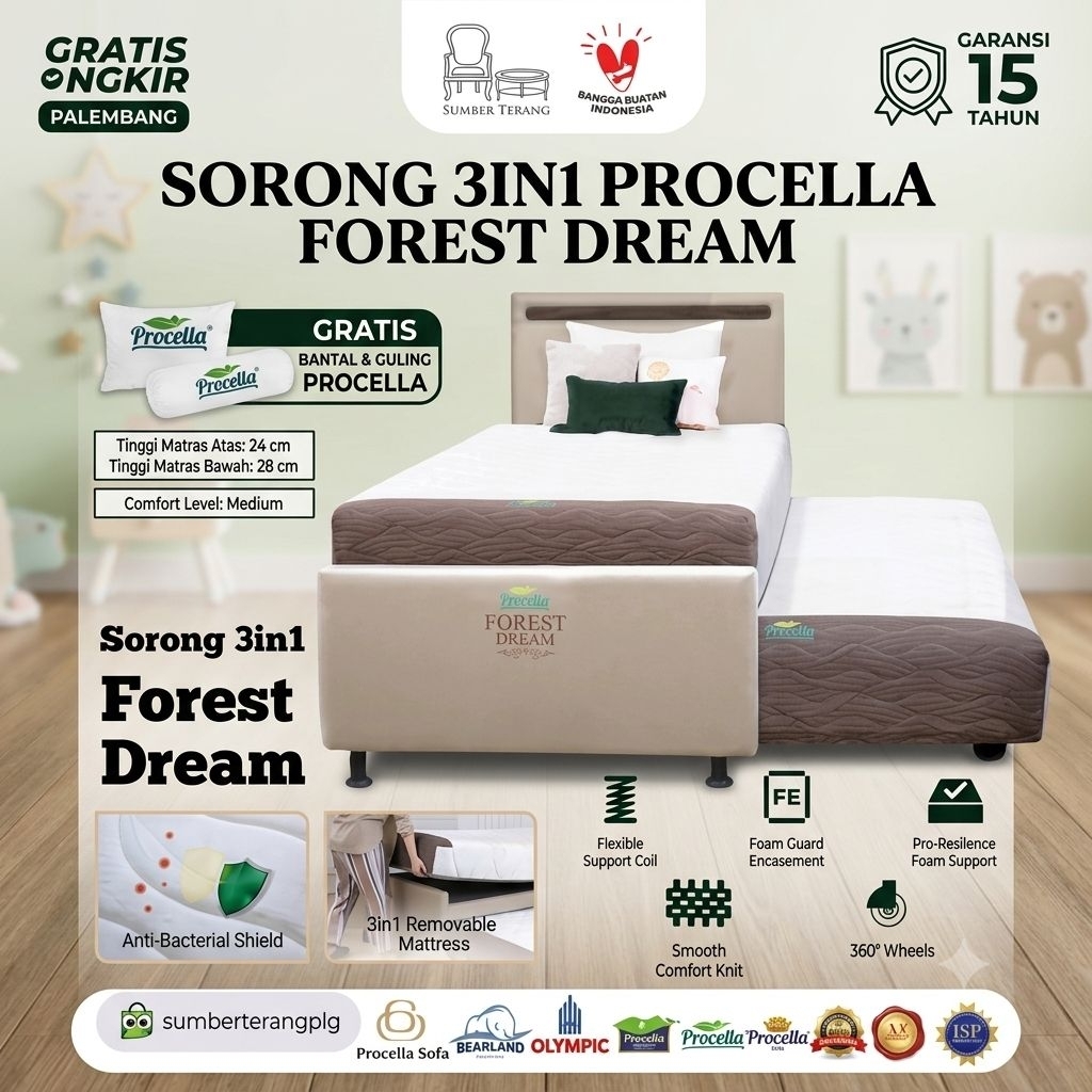 Springbed Sorong 3in1 Procella Forest Dream Matras Kasur Bed Dorong