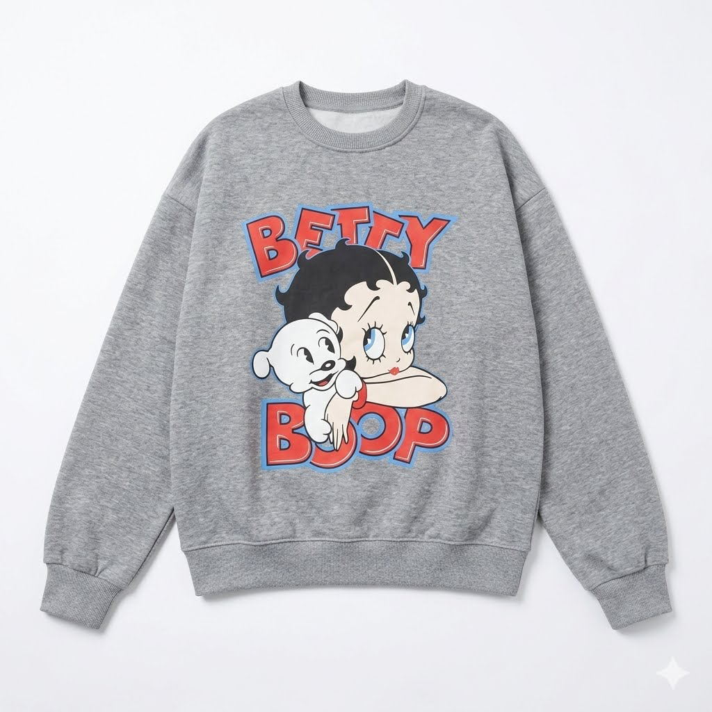 SWEATER CREWNECK UNISEX BETTY BOOP GREY