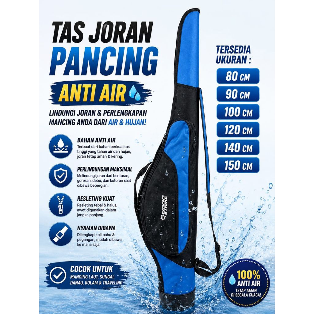 Tas Joran Pancing Anti Air bahan fiber bawah pakai mangkuk tebal tahan benturan Ukuran 80cm -150cm.