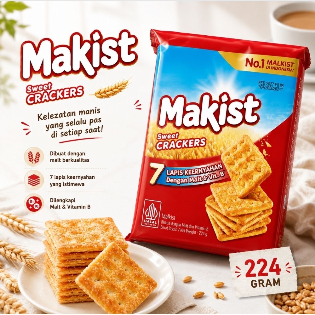 Roma Malkist Sweet Crackers 224 gram Biskuit Renyah, Gurih, Cemilan Keluarga