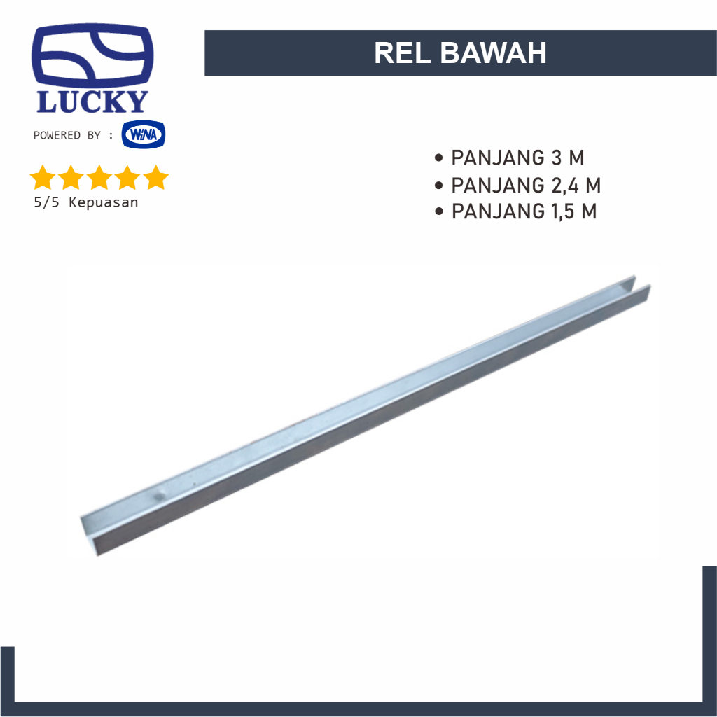 LUCKY Rel Bawah Pintu Geser Sliding Rel Pintu Garasi Lipat Folding Partisi Original