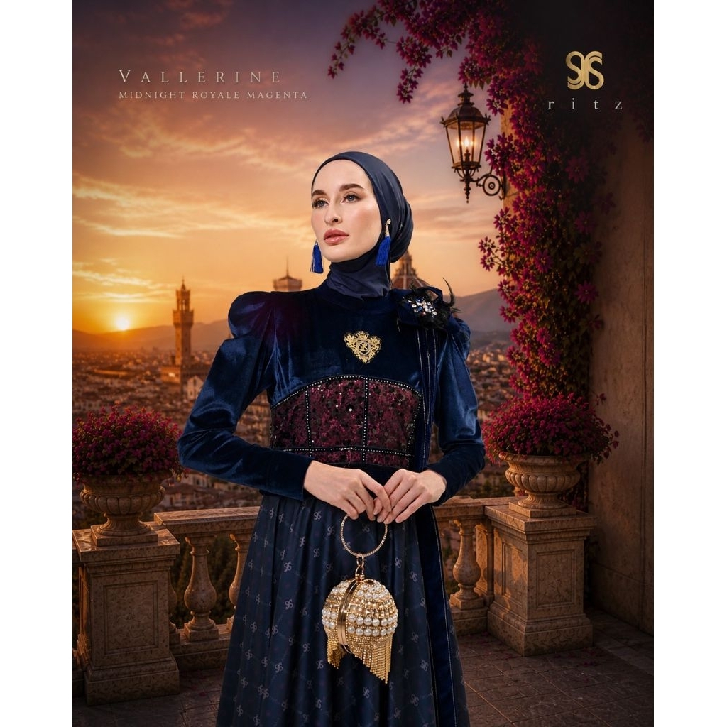 [RITZ SYAR'I] GAMIS SYARI TERBARU / DESS SET MEWAH ORIGINAL " VALLERINE MIDNIGHT ROYALE MAGENTA " by