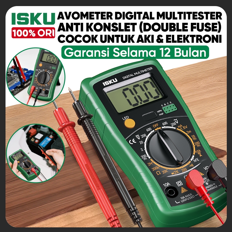 ISKU Alat Ukur Listrik Avometer Digital Multitester Aman Anti Konslet Dual Fuse Protection Layar Ter