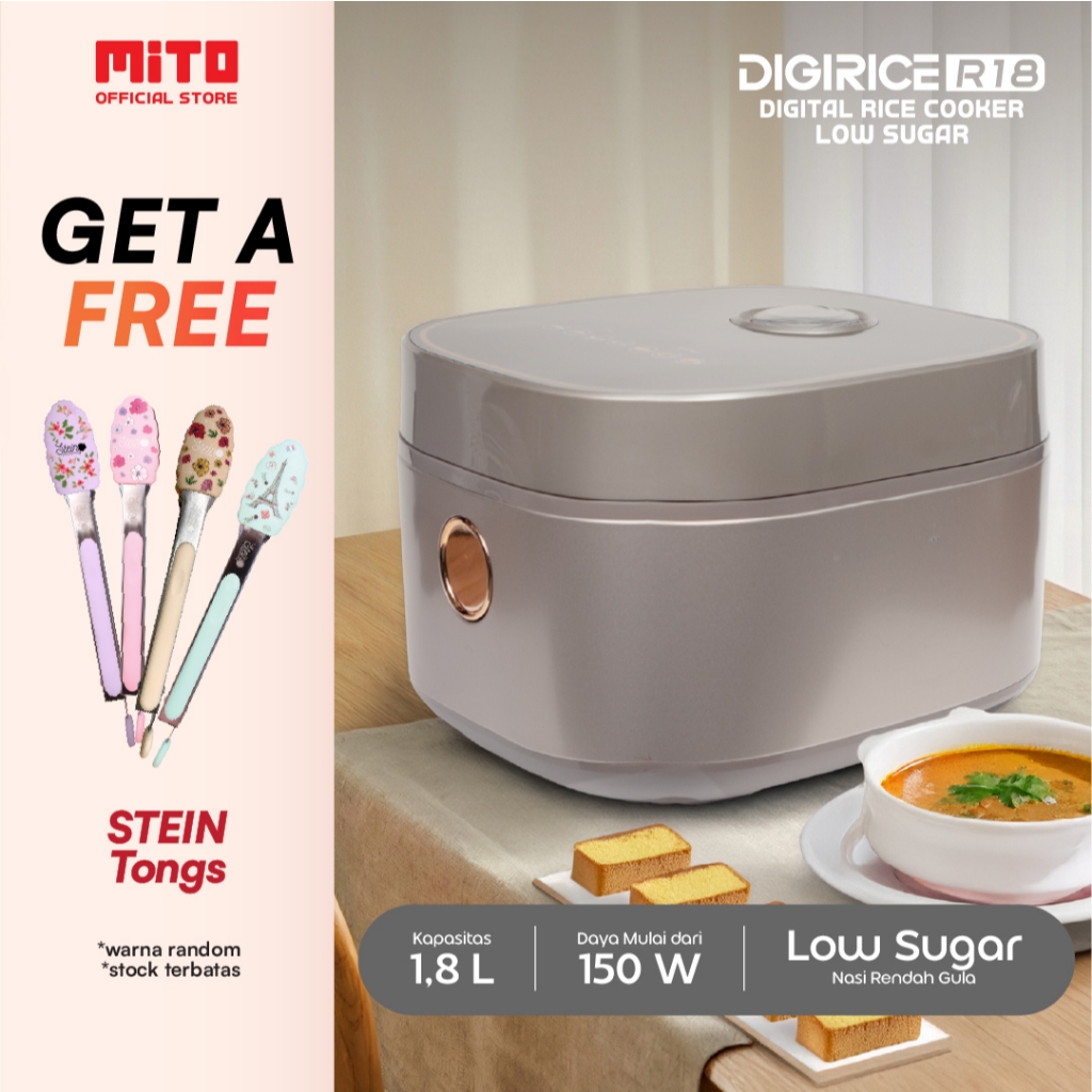 MITO Digital Rice Cooker 1.8 Liter R18 - Rice Cooker Low Sugar dengan 8 Menu Preset, Inner Pot Anti 