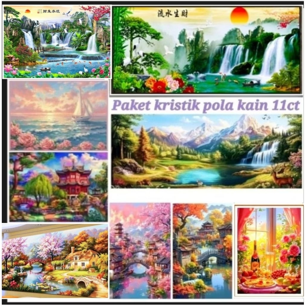 (READY) DIY Crossstitch kit paket kristik Pemandangan Bunga hewan Yesus Kuda Ikan koi Bunga Merak Ja