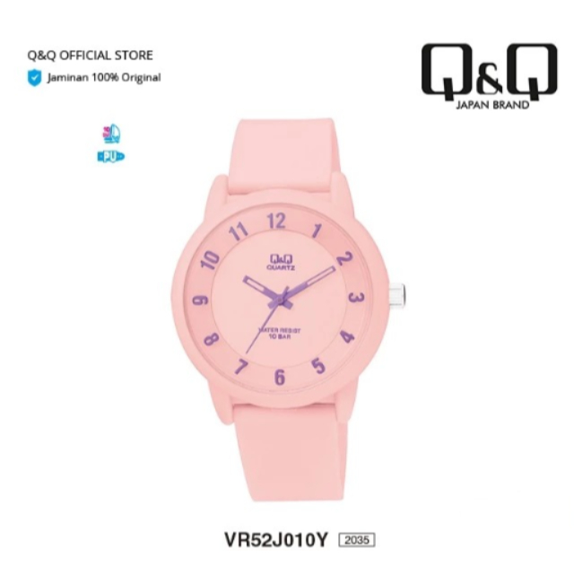 Jam Tangan Q&Q VR52 Original Wanita Analog Rubber Tali Karet Cewek QQ Water Resist Watch