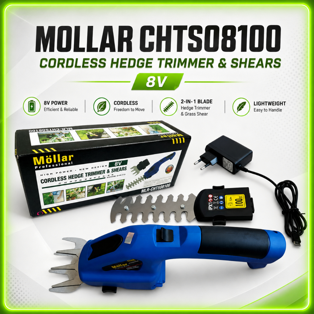 MOLLAR CHTS08100 Pemotong Tanaman Rumput Rumah Baterai Hedge Trimmer Cordless