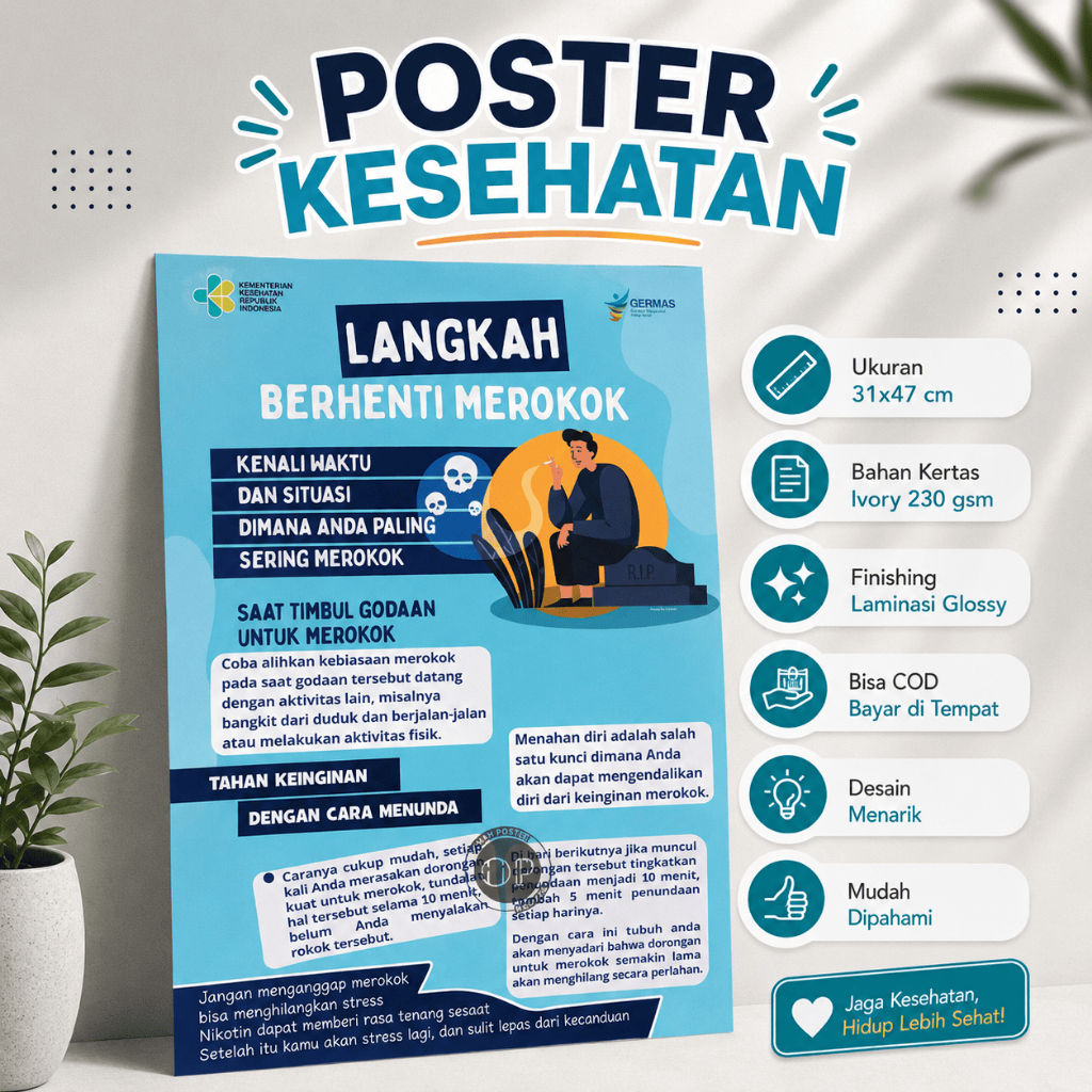 Poster Langkah Berhenti Merokok - No Smoking Area - Poster Kesehatan