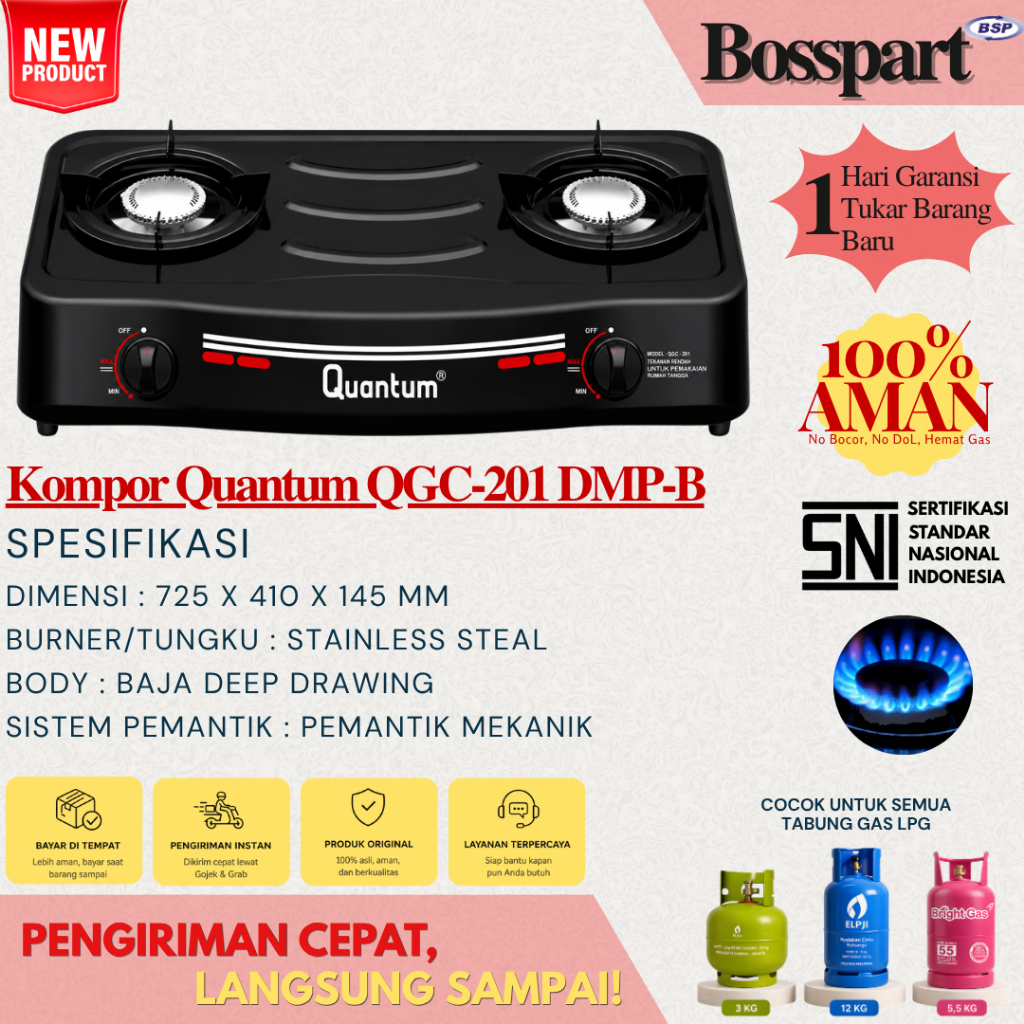 Quantum Kompor Gas 2 Tungku QGC-201 DMPB / Quantum 2 Tungku