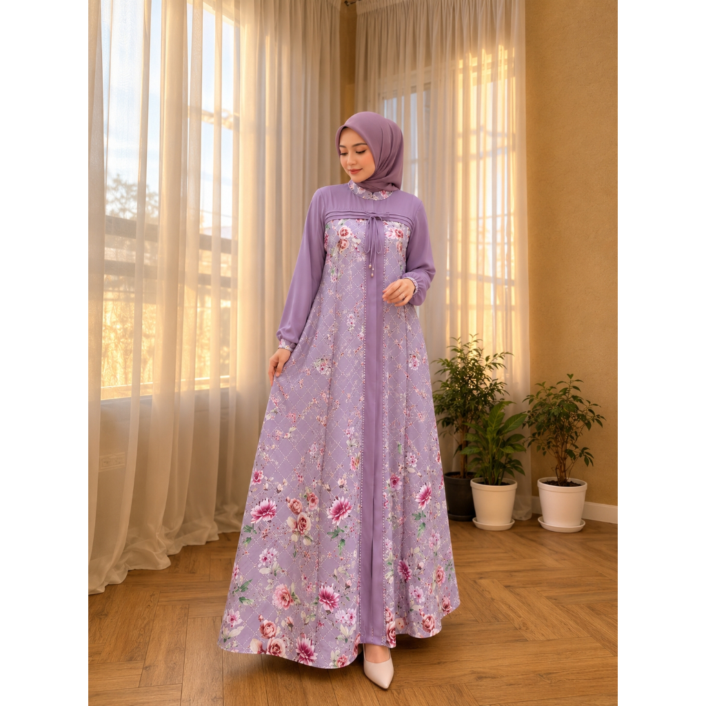 EMICA DRESS By HijrahHijab Collection ~ Gamis Ceruty mix Marbella motif Terbaru