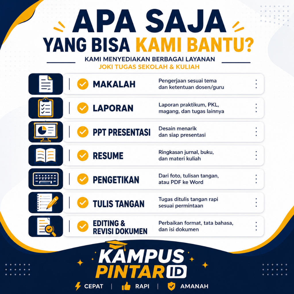 Joki Tugas Sekolah dan Kuliah | Joki Laporan | Joki PPT | Joki Makalah - Kampus Pintar ID