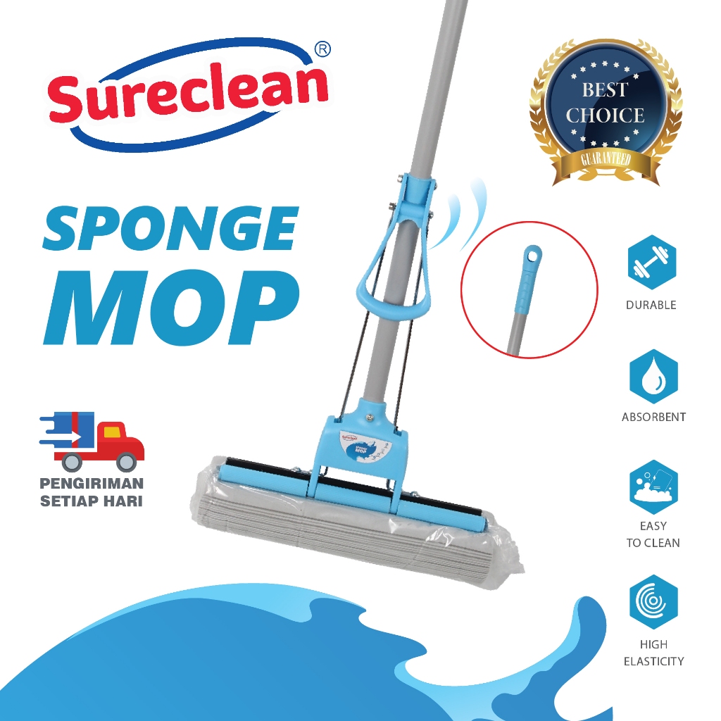 Sure Clean - PVA Sponge Mop Powder Coating Handle Alat Pel Spons Peras Pembersih Lantai Otomatis