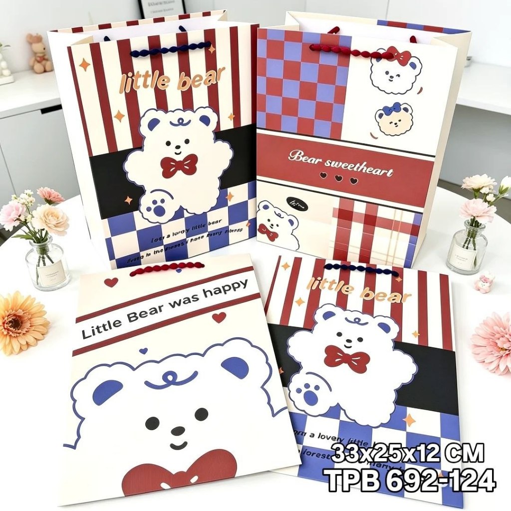 TPB 692-124 - ISI 12 TAS PAPERBAG PORTRAIT LARGE UK 33X25X12 CM MOTIF BEAR SERIES MIX