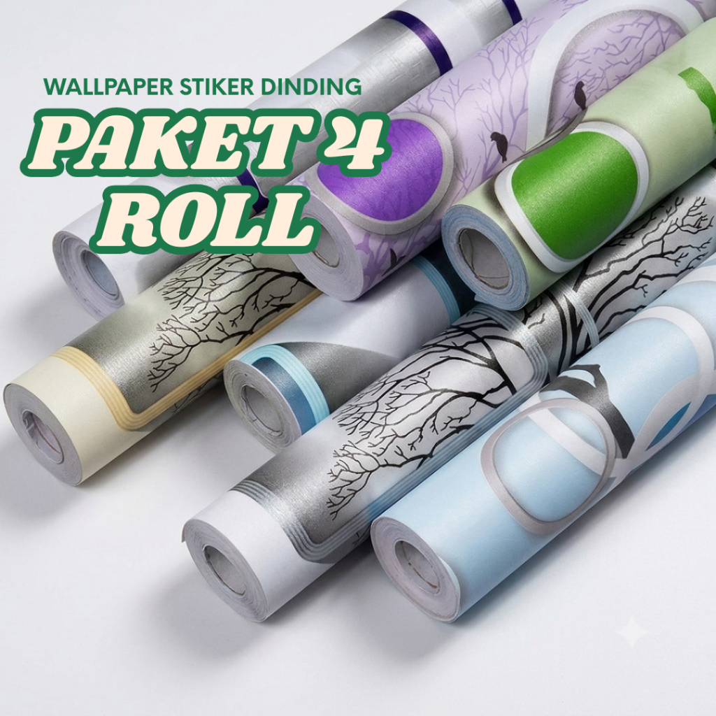 Paket 4 Roll Wallpaper Sticker Dinding - Wallpaper Kamar Tidur - Brand Sooku