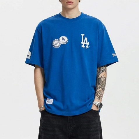 Kaos New Graphic Era MLB New York Yankees NY/Los Angeles Dodgers LA Bottle Cap Badge Short Sleeve Bl