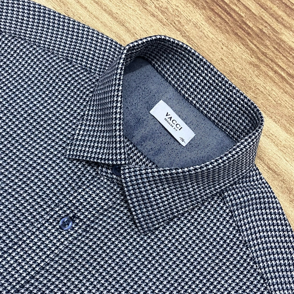 Kemeja Flannel VACCI Houndstooth Grey Blue (XL)