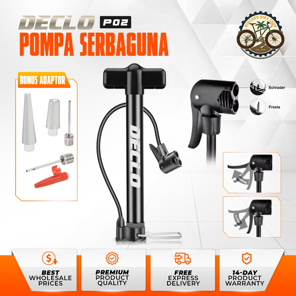 Pompa Sepeda DECLO P02 120 PSI Alloy Pentil Schrader AV dan Presta  FV Pompa Tangan Sepeda Listrik R