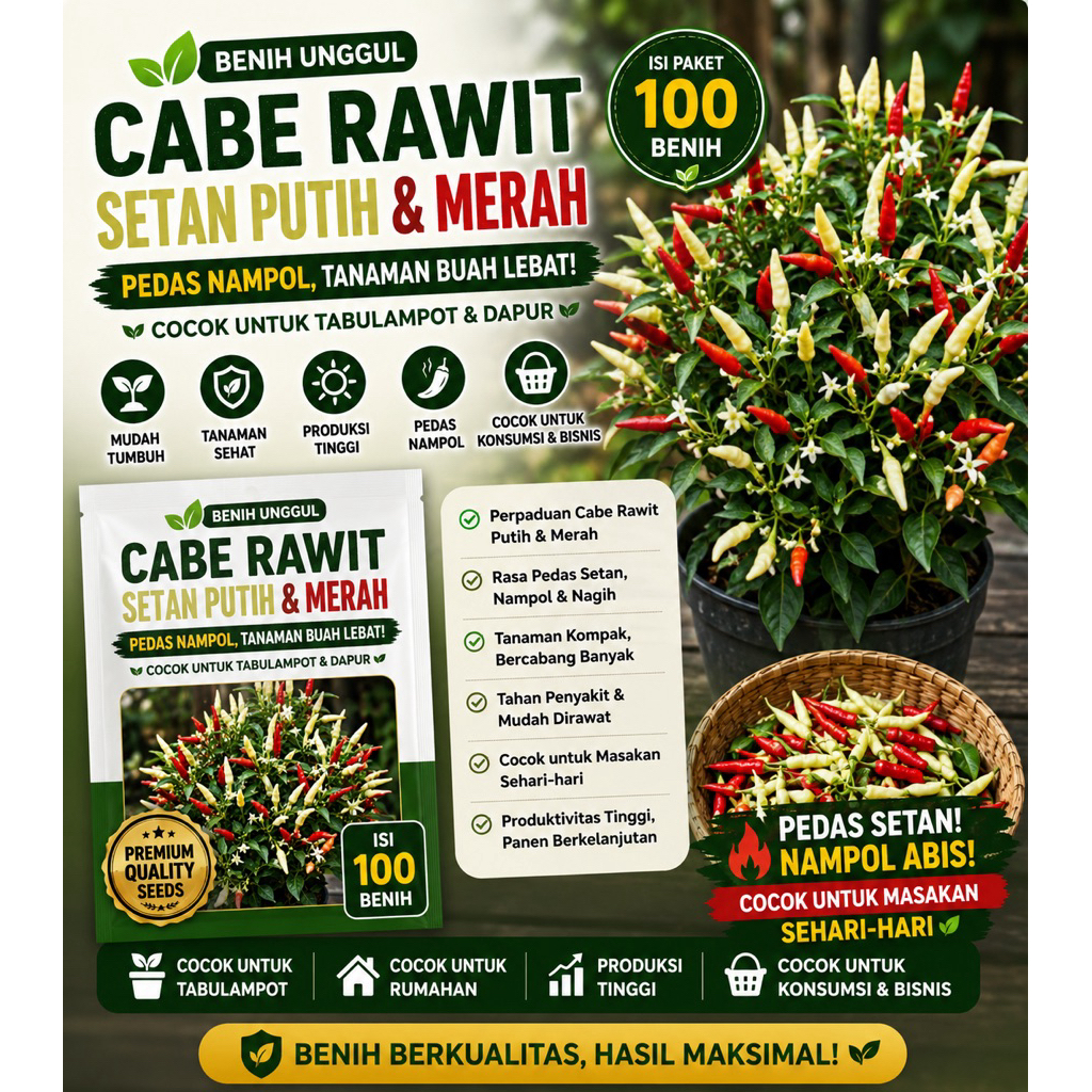 Isi 100 Benih BENIH BIBIT BIJI CABE RAWIT SETAN PUTIH UNGGUL F1 CABE SETAN CABAI MERAH RAWIT PEDAS B