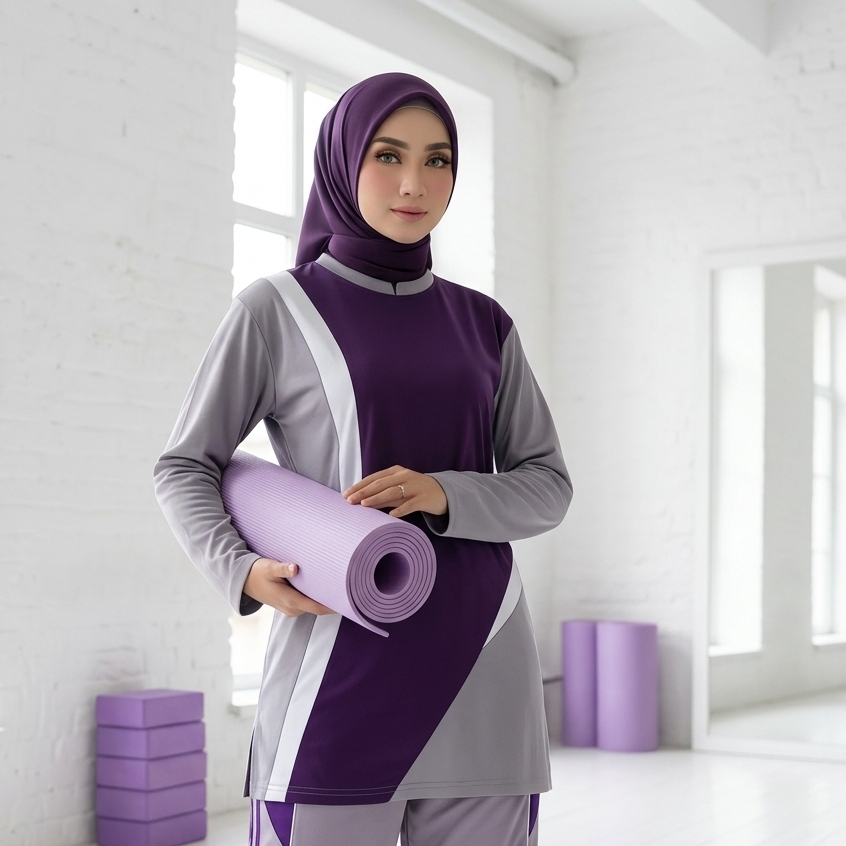 Koas Seragam Olahraga Senam Wanita Model Tunik Muslimah / Atasan Baju Olahraga Senam Wanita Muslimah
