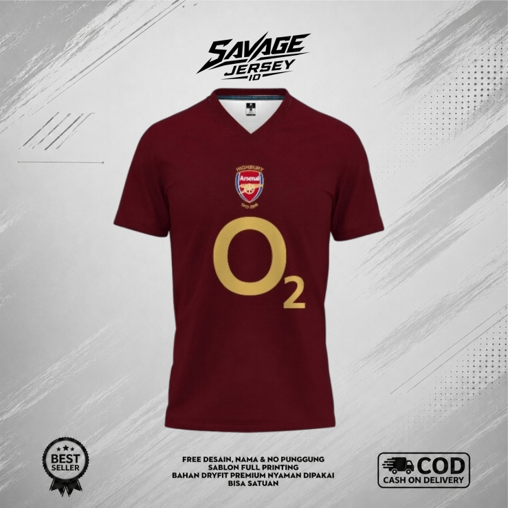 Jersey Custom ARSENAL HOME 2005-2006 Bahan Dry-Fit Milano Premium Full Printing Free Custom Nickname