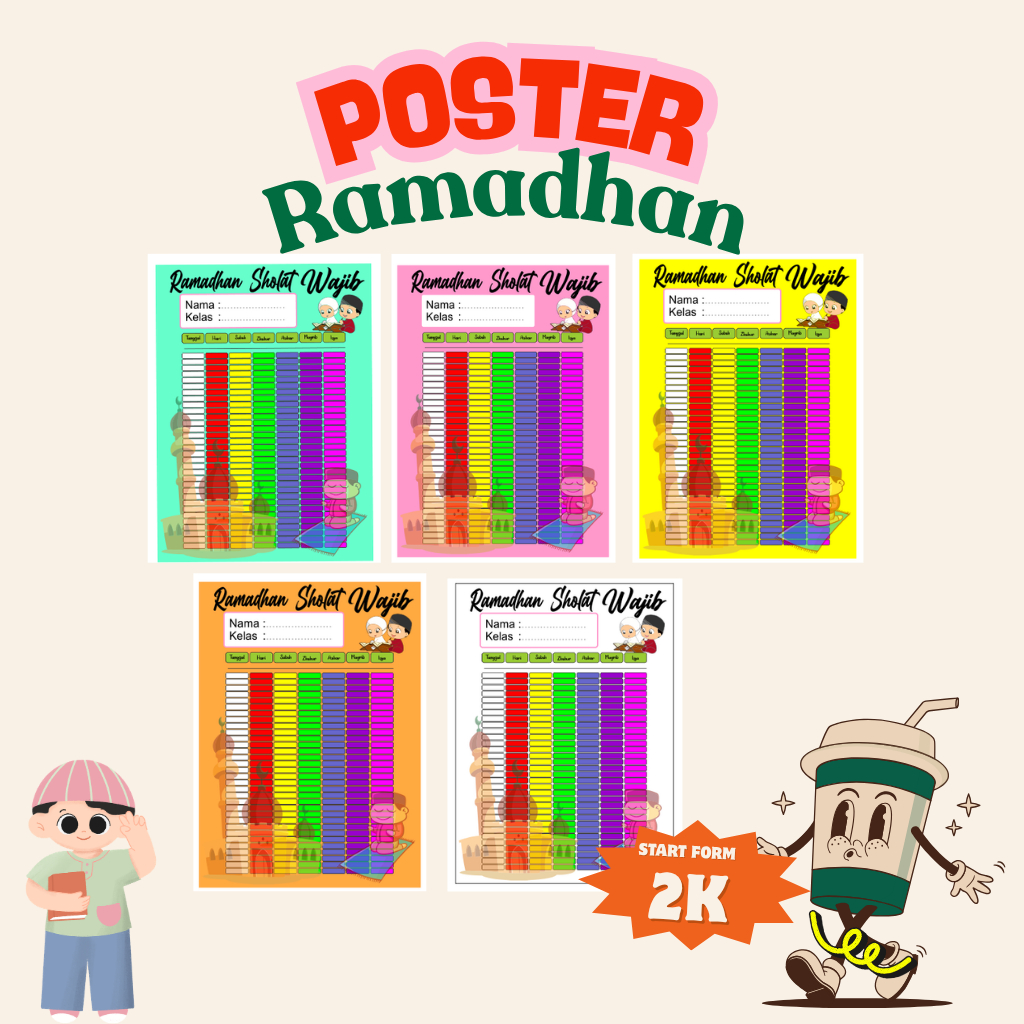 POSTER ANAK MUSLIM | RAMADHAN | PAUD TK SD POSTER MURAH | JADWAL SHOLAT