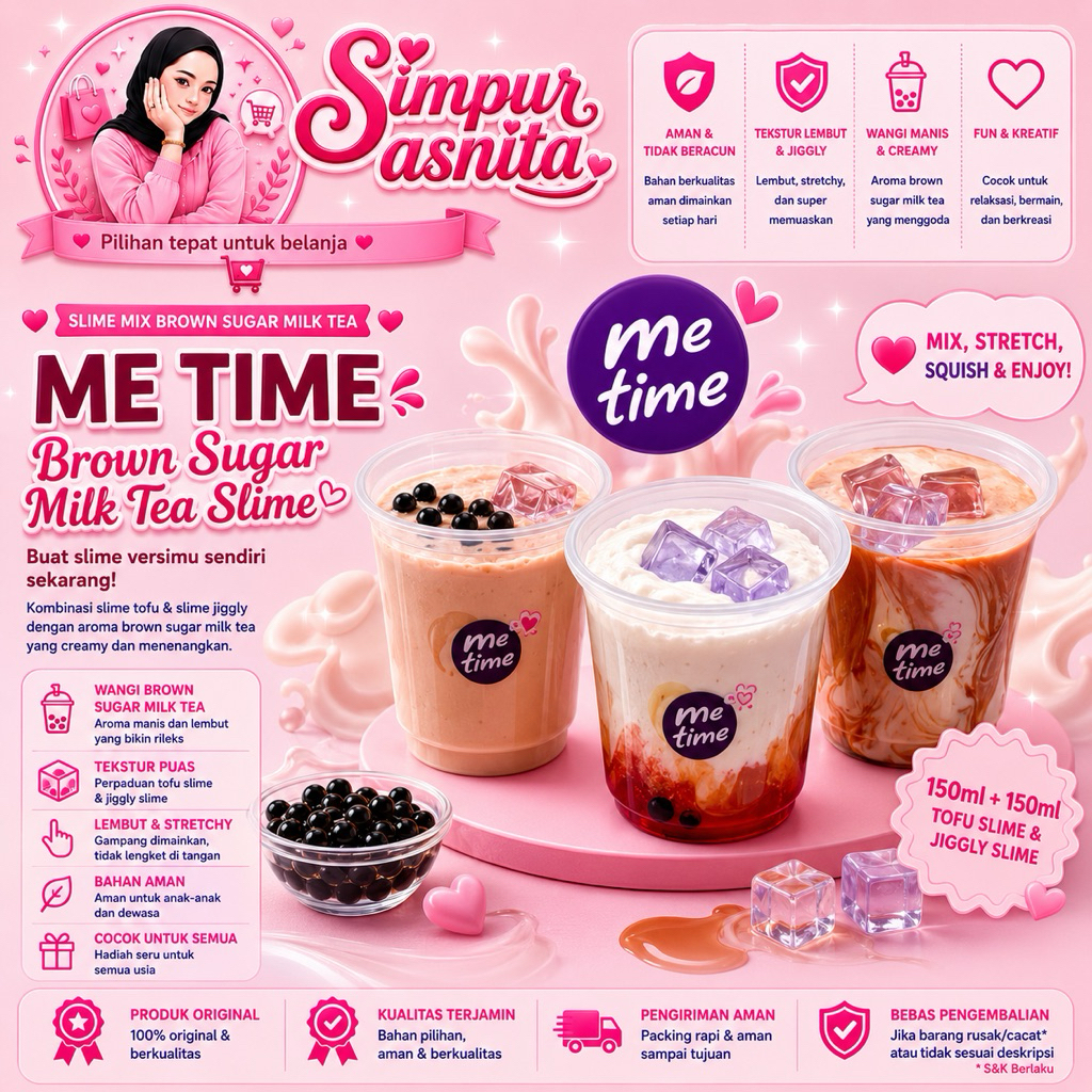 Me Time (Brown Sugar Boba Milk Tea) by Slime Toddler | Mix Slime Tofu 150ml & Slime Jiggly 150ml | S