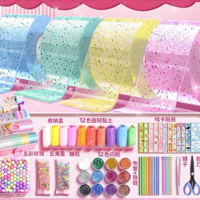 Original Nano Bubble Tape 3 meter Mainan Bubble Super Elastis Glitter Nano glue set diy mainan bubbl